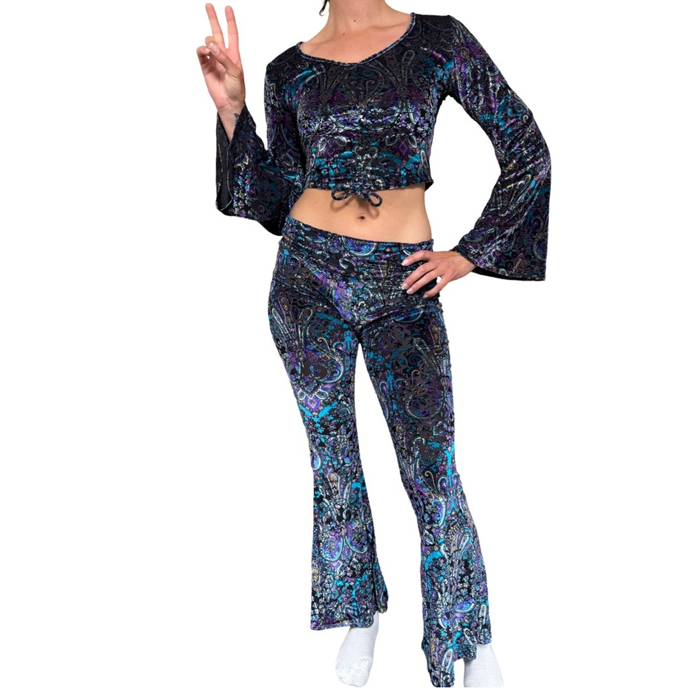 Warrior Within Designs - Velour Blue Paisley Flared Set
